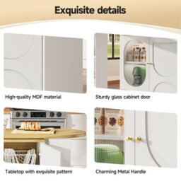 Btm Rotating Bar Table With Storage Shelves Kitchen Island With Doors And Sideboard Cabinet White - thumbnail 5