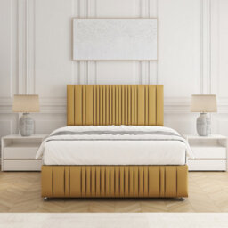 Bsspoke Rosie Divan Bed Mustard Plush Velvet With 24Inch Headboard & Footboard 4 Drawer & No Mattress In Double King 4Ft 6Ft - thumbnail 3