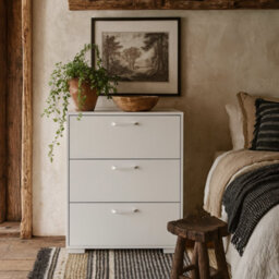Wyld Haus Stuttgart Gloss White 3-Drawer Chest With Carved Detailing 827 X 700 X 398 mm - thumbnail 1