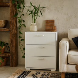 Wyld Haus Stuttgart Gloss White 3-Drawer Chest With Carved Detailing 827 X 700 X 398 mm - thumbnail 2