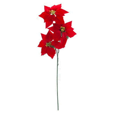 3 Head Ponisettia Bunch Christmas Decoration X 1 68Cm Red - image 1