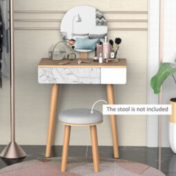 Homcom Wooden Compact Dressing Table W/ Drawer Mirror 4 Legs Table Top Bedroom - thumbnail 7