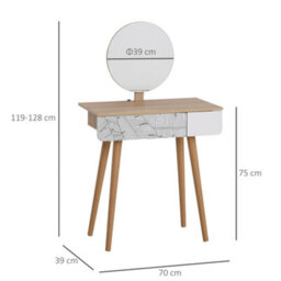 Homcom Wooden Compact Dressing Table W/ Drawer Mirror 4 Legs Table Top Bedroom - thumbnail 3