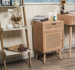 Nordlys 1-Door And 1-Drawer Natural Rattan Nightstand Exotic Boho Bedroom - thumbnail 3