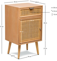 Nordlys 1-Door And 1-Drawer Natural Rattan Nightstand Exotic Boho Bedroom - thumbnail 6
