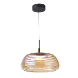 Luminosa Lighting Luminosa Loculi Dome Pendant Ceiling Light Black With Amber Glass Shade 3000K Warm White, 3 Step Dimmable - thumbnail 1