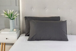 Polycotton Plain Dyed Housewife Pillowcase Pair Dark Grey - thumbnail 2