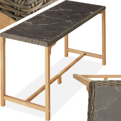 Tectake 1 Polyrattan Garden Table Terrace Porcelain Stoneware Tabletop Dining Table Uv-Resistant161 X 64.5 X 99.5 Cm  - Nature - image 1