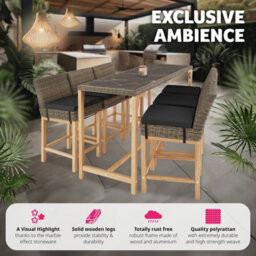 Tectake 1 Polyrattan Garden Table Terrace Porcelain Stoneware Tabletop Dining Table Uv-Resistant161 X 64.5 X 99.5 Cm  - Nature - thumbnail 4