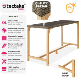 Tectake 1 Polyrattan Garden Table Terrace Porcelain Stoneware Tabletop Dining Table Uv-Resistant161 X 64.5 X 99.5 Cm  - Nature - thumbnail 2