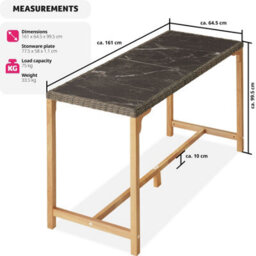 Tectake 1 Polyrattan Garden Table Terrace Porcelain Stoneware Tabletop Dining Table Uv-Resistant161 X 64.5 X 99.5 Cm  - Nature - thumbnail 6