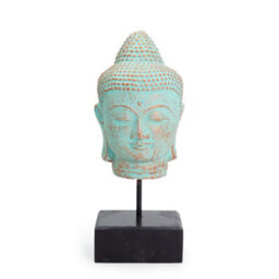 Serenityy Stillness Buddha Head On Stand, Green Copper Finish - Metal Head Sculpture, 1.32 Kg, Indoor Centrepiece - thumbnail 5