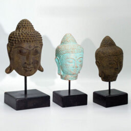 Serenityy Stillness Buddha Head On Stand, Green Copper Finish - Metal Head Sculpture, 1.32 Kg, Indoor Centrepiece - thumbnail 4