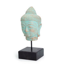 Serenityy Stillness Buddha Head On Stand, Green Copper Finish - Metal Head Sculpture, 1.32 Kg, Indoor Centrepiece - thumbnail 1