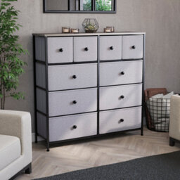 Lassic Vida Designs Chorley 10 Drawer Fabric Ukfr Chest Of Drawers, Beige & Grey Wood