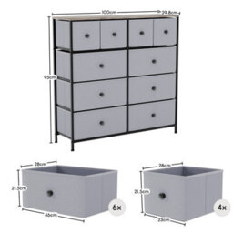 Lassic Vida Designs Chorley 10 Drawer Fabric Ukfr Chest Of Drawers, Beige & Grey Wood - thumbnail 3