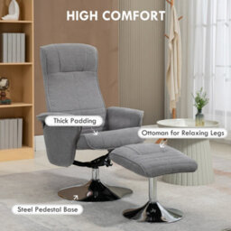 Homcom Upholstered Swivel Recliner Armchair With Ottoman, Grey - thumbnail 6