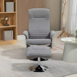 Homcom Upholstered Swivel Recliner Armchair With Ottoman, Grey - thumbnail 7