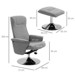 Homcom Upholstered Swivel Recliner Armchair With Ottoman, Grey - thumbnail 3
