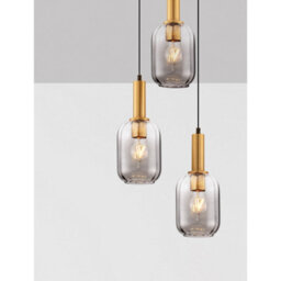 Luminosa Lighting Luminosa Maho Cluster Pendant Ceiling Light Smokey, Brass Gold E27 3X12W - thumbnail 5