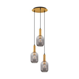 Luminosa Lighting Luminosa Maho Cluster Pendant Ceiling Light Smokey, Brass Gold E27 3X12W - thumbnail 1