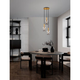 Luminosa Lighting Luminosa Maho Cluster Pendant Ceiling Light Smokey, Brass Gold E27 3X12W - thumbnail 2