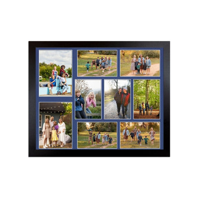 AK Frames 20X16 Black Sleek Multi Photo Frame With Blue Mount - Holds 9 Apertures (2X) 7X5, (7X) 6X4 Photos - image 1