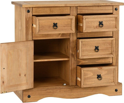 Seconique Corona 1 Door 4 Drawer Sideboard Distressed Wax Pine - image 1