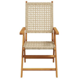 Berkfield Reclining Garden Chairs 6 Pcs Beige Poly Rattan And Solid Wood - thumbnail 4