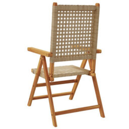 Berkfield Reclining Garden Chairs 6 Pcs Beige Poly Rattan And Solid Wood - thumbnail 6