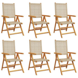 Berkfield Reclining Garden Chairs 6 Pcs Beige Poly Rattan And Solid Wood - thumbnail 2