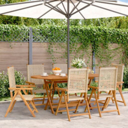 Berkfield Reclining Garden Chairs 6 Pcs Beige Poly Rattan And Solid Wood - thumbnail 1