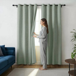 Ameha Sage Green Plain 100%blackout Curtain Thermal Insulated 135Gsm Linen Soft Texture Polyester Curtain Pair With Tie Backs 66''x72'' - thumbnail 2