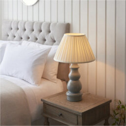 Loops Blue Grey Glaze & Satin Nickel Plate Table Lamp - Cream Fabric - 650mm Tall Light - thumbnail 4