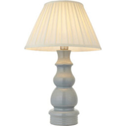 Loops Blue Grey Glaze & Satin Nickel Plate Table Lamp - Cream Fabric - 650mm Tall Light