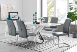 Furniturebox Atlanta White High Gloss And Chrome 6 Seater Dining Table With Statement X Shaped Legs And 6 Grey Faux Leather Lorenzo Chairs - thumbnail 1