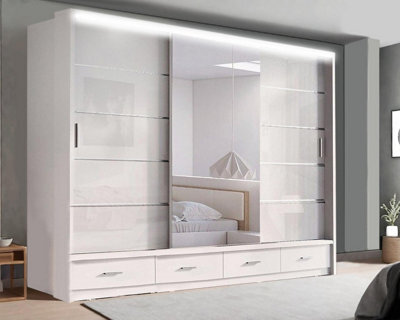 Ie Florence Wardrobe With Mirrors, Drawers & Shelves Sliding Door Wardrobe ( White, 256 Cm ) - image 1