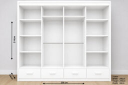Ie Florence Wardrobe With Mirrors, Drawers & Shelves Sliding Door Wardrobe ( White, 256 Cm ) - thumbnail 2