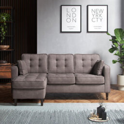 Furnishings For Less UK Eden L Shaped Reversible Chaise 3 Seater Pewter Chenille Fabric - thumbnail 2