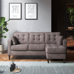 Furnishings For Less UK Eden L Shaped Reversible Chaise 3 Seater Pewter Chenille Fabric - thumbnail 1