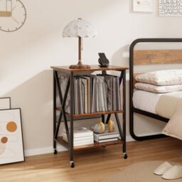 Costway Vinyl Record Storage Shelf Turntable Stand W/ Divider Metal Frame Side Table-Brown - thumbnail 8