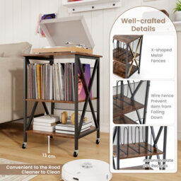 Costway Vinyl Record Storage Shelf Turntable Stand W/ Divider Metal Frame Side Table-Brown - thumbnail 4