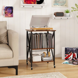 Costway Vinyl Record Storage Shelf Turntable Stand W/ Divider Metal Frame Side Table-Brown - thumbnail 7