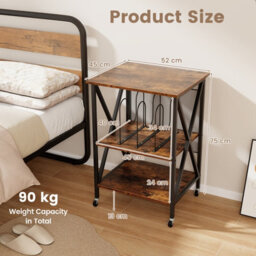 Costway Vinyl Record Storage Shelf Turntable Stand W/ Divider Metal Frame Side Table-Brown - thumbnail 2