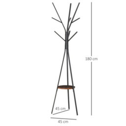 Homcom 180Cm Free Standing Coat Rack Metal Shelf Holder Stand Hat Hanger Brown - thumbnail 3
