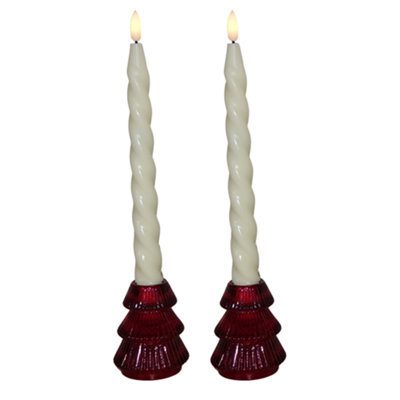 Set Of 2 Small Christmas Tree Candle Holders - Holly Berry Red - image 1