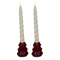 Set Of 2 Small Christmas Tree Candle Holders - Holly Berry Red - thumbnail 2