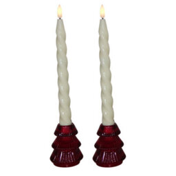 Set Of 2 Small Christmas Tree Candle Holders - Holly Berry Red - thumbnail 1