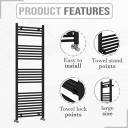 ARKO BATHROOM Arko Towel Radiator, Heated Towel Rails,wall Mounted Ladder Radiators 600X1600mm ,black - thumbnail 2