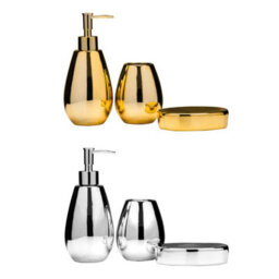 Orsina Dolomite Silver 3 Piece Bathroom Set, Ceramic Holder Set For Bathroom Storage, Bathroom Accessories Set - thumbnail 4